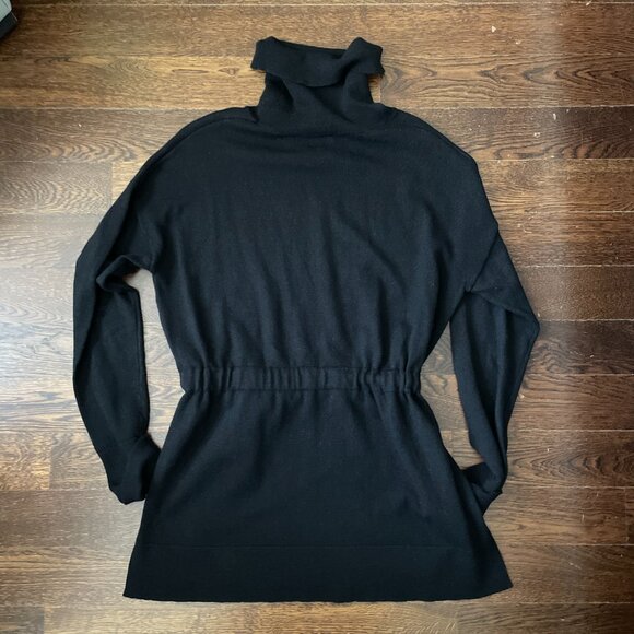 NEW Tahari Black Merino Wool Belted Turtleneck Sweater Tunic-Large - Picture 2 of 7